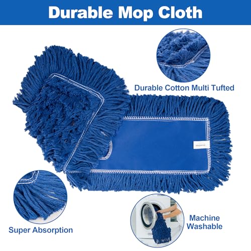 Image of iDeaology 4 Pack - 24-Inch Washable Dust Mop Heads - Full Cloth, Extra Durable, Easy Button - No Clinging to Hair or Fur, Easy to Use Replacement for Commercial and Home Cleaning