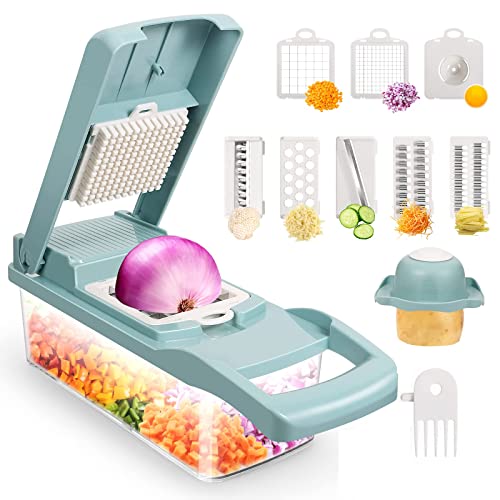 La Mejor Lista de Nicer dicer gourmet al mejor precio. 48 Cortador de Verduras, Picador de Verduras Multifuncional 12 en 1 con 6 Cuchillas de Acero Inoxidable y Contenedor, Mandoline Rayadores para Verduras Ayudante de Cocina para Frutas,...