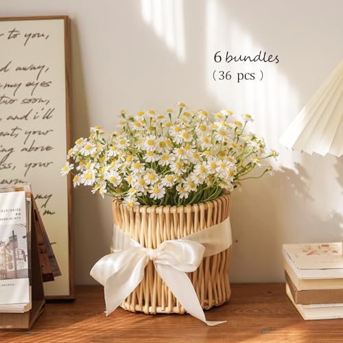 Small White Daisy Flowers Artificial - 2 Bouquet/12Pcs,10 Inch Fake Daisies for Spring Home Decor,Wedding,Party,Table Centerpiece (Vase Not Inclouded) image 6
