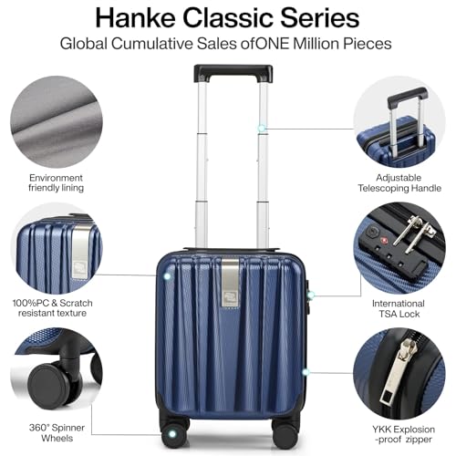 Image of Hanke 14 Inch Underseat Carry On Luggage with Wheels Hard Shell Suitcases Lightweight Small Luggage for Weekender Mini Suitcase Carry On Bag Travel Luggage Christmas Gifts for Birthday (Dark Blue)
