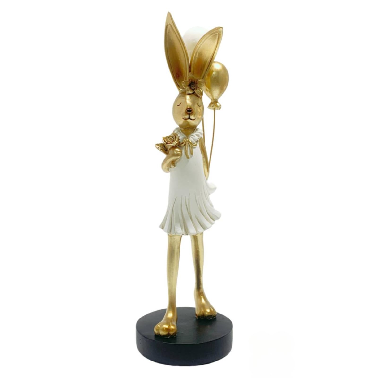 Statuetta di Coniglio Pasquali Coniglio in Resina Statuetta con Palloncini per Collezionisti, Soggiorno, Scrivania, Mensola, Bianco