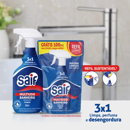 Limpador Multiuso Banheiro Sachê Saif 500Ml, Saif, Limpa Banheiro Sem Cloro Sachê, Azul, Eficiente N