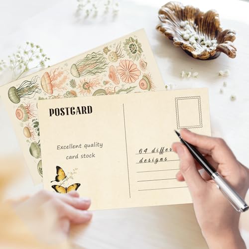 Tlenpo 64 Pcs Vintage Collection Postcard Set, 4 x 6 In Post Cards for Mailing, Botanical Butterfly Ephemera, Scrapbooks, Collage, DIY Card, Wall Decor