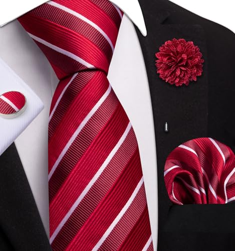 Image of Dubulle Mens Tie and Lapel Pin Paisley Striped Floral Necktie for Men Pocket Square Cufflinks 4PCS Set Wedding Party