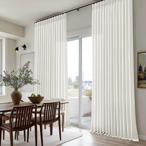 Image of Natural Semi Sheer Linen Pinch Pleated Curtains 112 Inch Long