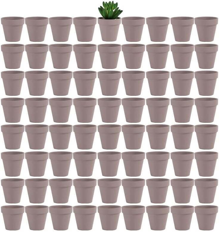 Yishang 72 macetas pequeñas de arcilla gris, maceta de terracota de 2.5 pulgadas, maceta de cerámica de cerámica, macetas de cactus de terracota,