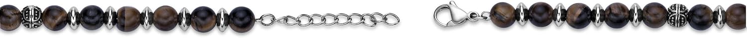 Metro Jewelry Stainless Steel Tiger Eye/Malachite Bead Bracelet 8.2 Inches
