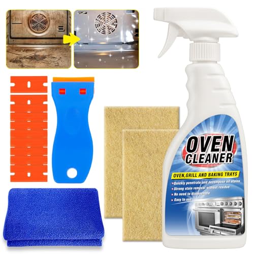 Tiepetly Oven Cleaner Heavy Duty 500ml, Complete Oven Cleaner Kit with Non-Scratch Scraper, Cloth, Easy Deep Clean for Racks, Grills, BBQ, Air Fryers, Kitchens, Outdoor and Vehicles