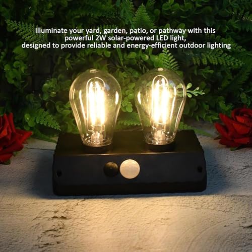 Image of PremiumAV Solar Motion Sensor Wall Light YT-819 - 2W Outdoor LED Lamp with Dual Filament Bulbs, Auto On /Off for Garden, Patio, Walkway, Yard & Security Lighting (1 Pack)