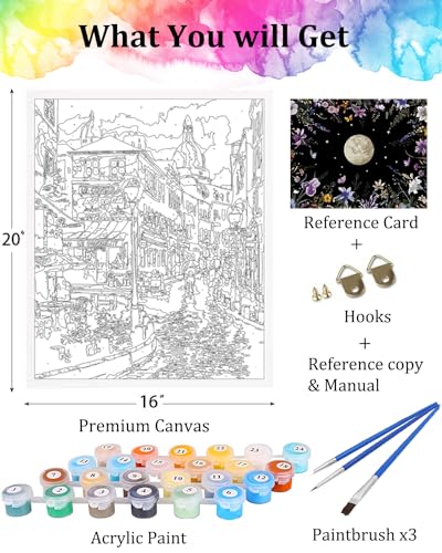 Paint by Numbers Kits for Adults - Plants, Moon, Nature Scenes