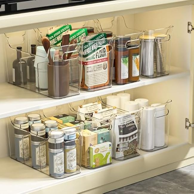 Clear Tall Narrow Plastic Containers 14 L for Organizing Kitchens and Bathrooms