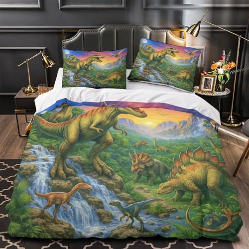 Parure de lit dinosaure 3D housse de couette microclimat respirant zippée 200x200cm
