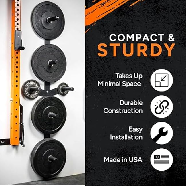 PRx Performance Profile Weight Plate Storage 3-Peg or 4-Peg Wall-Mounted Vertical Bumper weight plate Holder garage Workouts, home or commercial gym 2-Inch Barbell Plates