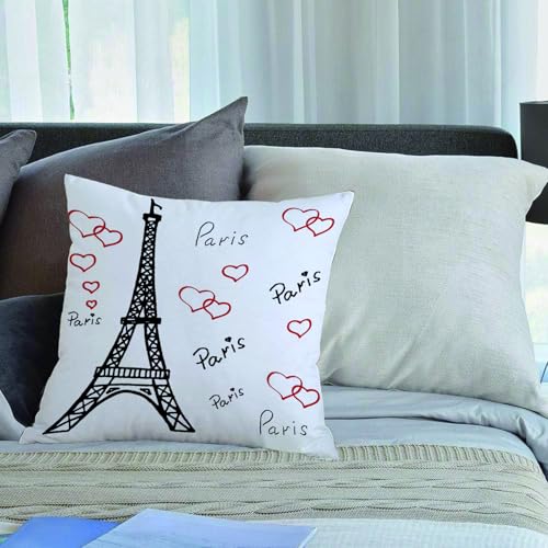 KHWEJ Taie d'oreiller 45x45 cm Imprimer Housse Coussin pour Maison Le Salon Taie Oreiller Réversible Housse de Coussin,Paris Set Tour Eiffel, Eiffel Paris est...
