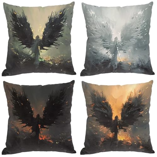 Cushion Covers 50 X 50 CM Set of 4 Angel Sofa Cushions Wings Soft Decorative Outdoor Cushions with Invisible Zipper Square Pillow Covers for Modern Couch Sofa Bed Living Room Home Decor Gifts F-8