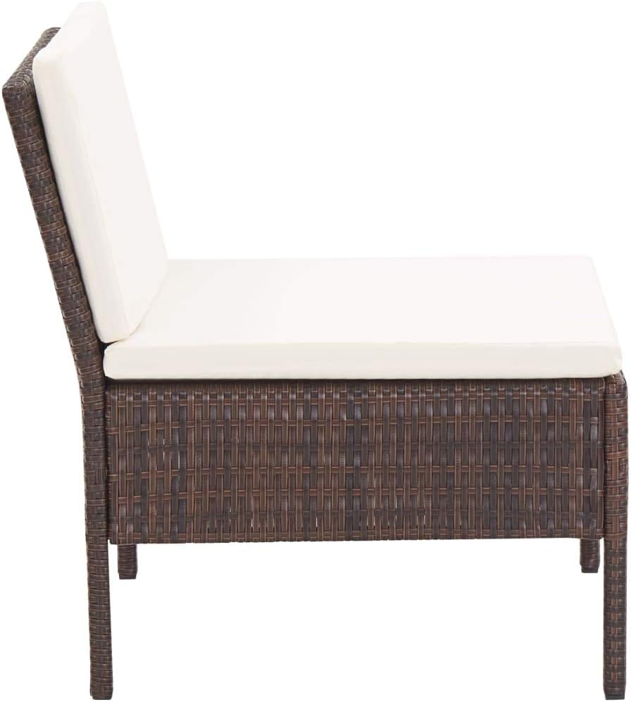vidaXL Patio Furniture Set 5 Piece, Patio Conversation Set with Cushions, Outdoor Sectional Sofa with Coffee Table for Garden, Poly Rattan Brown