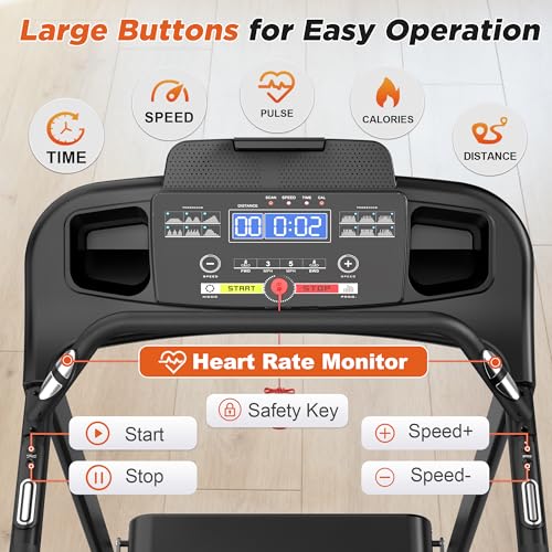 Image of Treadmills for Home with Long Handles for Balance, Joint-Friendly Shock Absorption, Smart APP & Heart Rate Monitor,