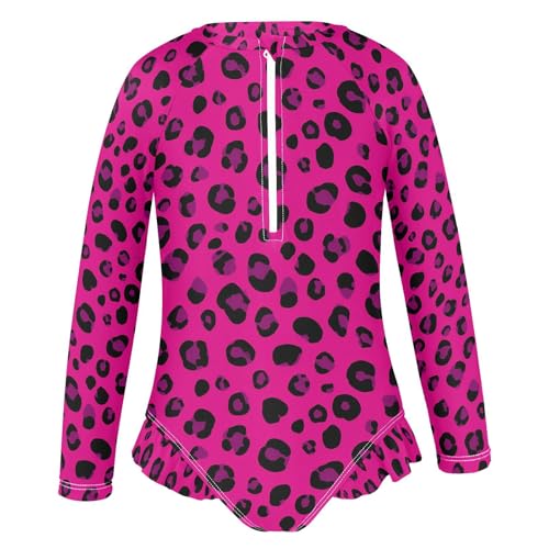 ALAZA Leopard Print Black Funny Girls One Piece Swimsuit Long Sleeve Rash Guard Swimsuits UV 50+ Swimwear Zipper2