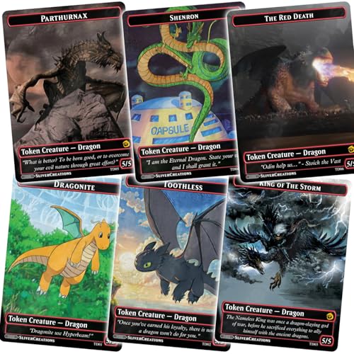 SliverCreations Magic The Gathering [Dragon Token Set 5/5] Parthurnax | Shenron | HTTYD | Dragonite | King of The Storm (6-Pack)