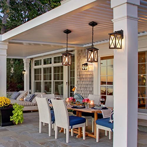 Outdoor Pendant Lights Fixtures,Modern Wood Grain Farmhouse Hanging Lighting,Adjustable Chain Ceiling Chandelier,Vintage 1-Light Porch Lantern Lamp For Garden Patio,Entryway,Backyard #TOP4