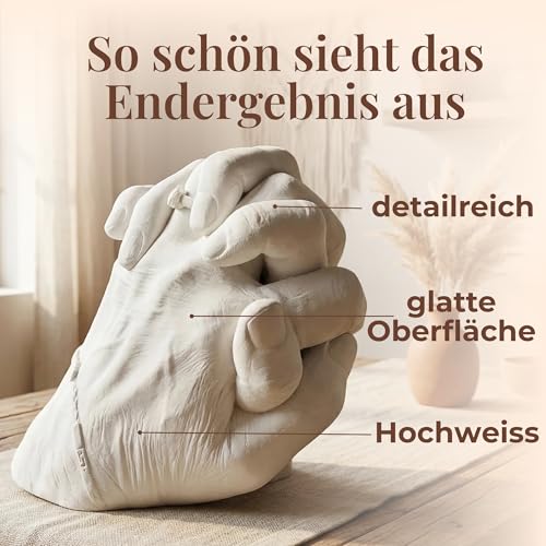 3D Handabdruck Set für Paare Made in Germany mit Sockel Gipsabdruckset Hände Jahrestag Geschenk für Ihn, Pärchen Geschenke Gips Geschenk für Sie 3