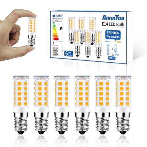 AmmToo E14 LED Warmweiss Birne, 2700K LED Lampe, Glühbirne E14 3w 480LM ersetzt 40W 45W Halogenlampen, Kein Flackern Kühlschranklampe Nicht Dimmbar, Led Mais Birne für Dunstabzugshaube Wandlampen