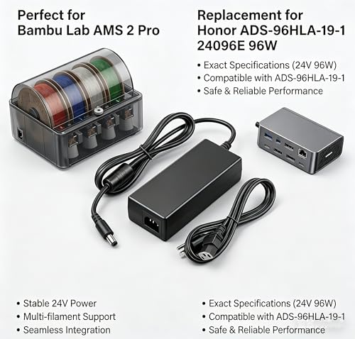 24V 4A Power Adapter for Bambu Lab AMS 2 Pro Automatic Material System, Replacement DC Switching Power Supply Charger, Compatible with Honor ADS-96HLA-19-1 24096E by DENGWUTANG - Used condition - Image 6