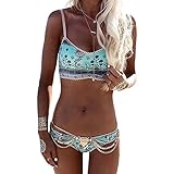 LaReine Bathing Suits Light Blue Bohemian Bikini Swimsuits for Women Two Piece - (US 8-10)M