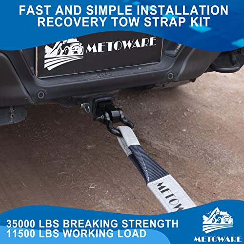 Metoware Tow Strap Recovery Kit, 3" X 30Ft (35,000Lbs) Capacity Recovery Strap, 3/4" D Ring Shackles(2Pcs) + 2" Shackle Hitch Receiver + 5/8" Hitch Pin + Storage Bag, Emergency Off Road Towing Rope #TOP1
