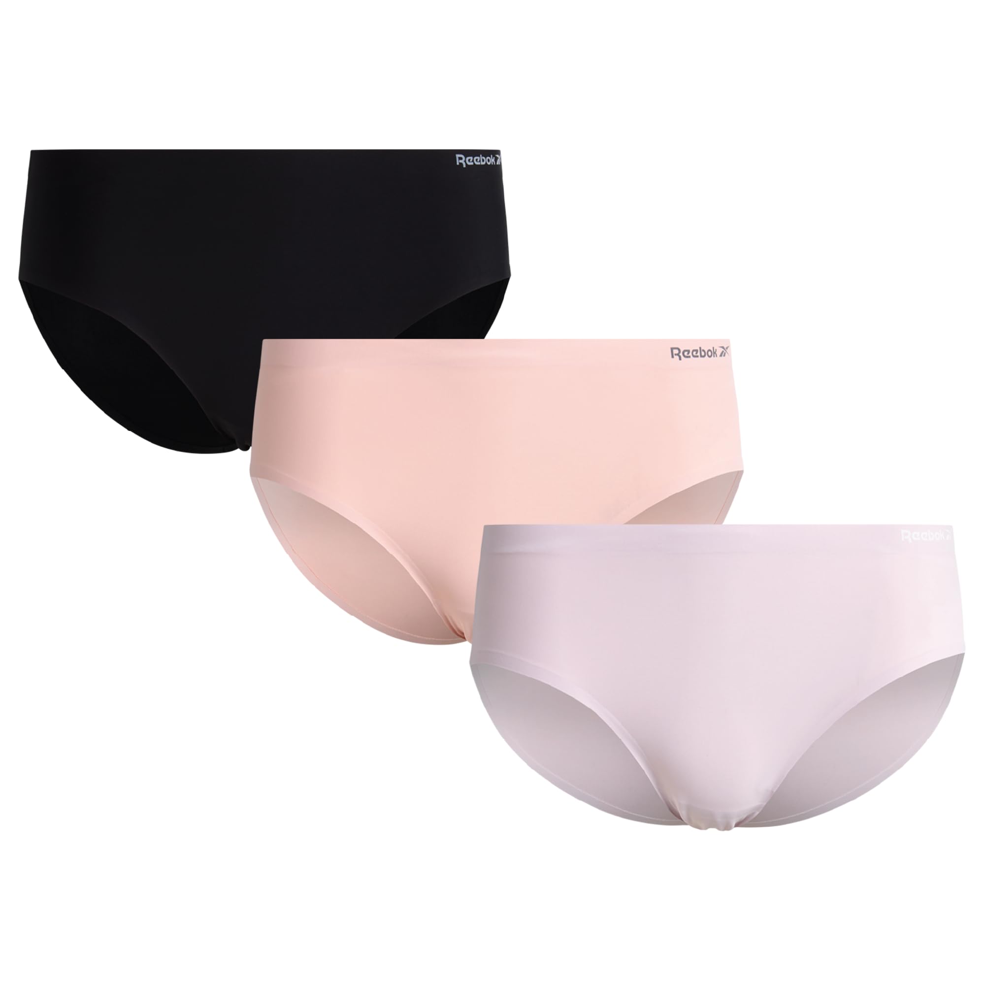 Reebok Womens Hipster Panties - 3 Pack Breathable Seamless Hipster Panties for Women No Show Briefs Tagless Womens Underwear
