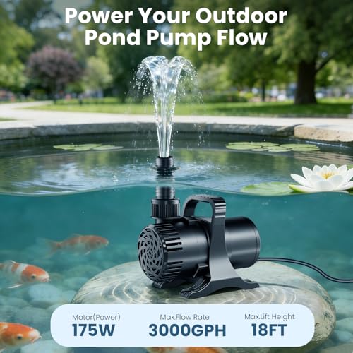 OYO Water 175W 3000 GPH Pond Pump, High Flow Heavy Duty Submersible Water Pump for Large Ponds, Fountains & Waterfalls, Ultra Quiet, Submersible & Inline Use, 20.3 ft Power Cord, Includes Filter Bag by OYO WATER - Used condition - Image 2