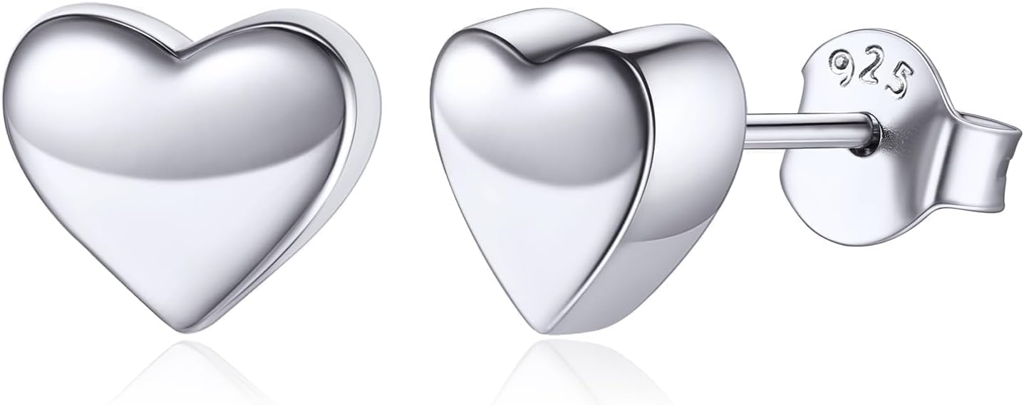 925 Sterling Silver Stud Earrings Hypoallergenic, Dainty Simple Heart/Star/Moon/Lightning/Butterfly Earrings for Women with Gift Box