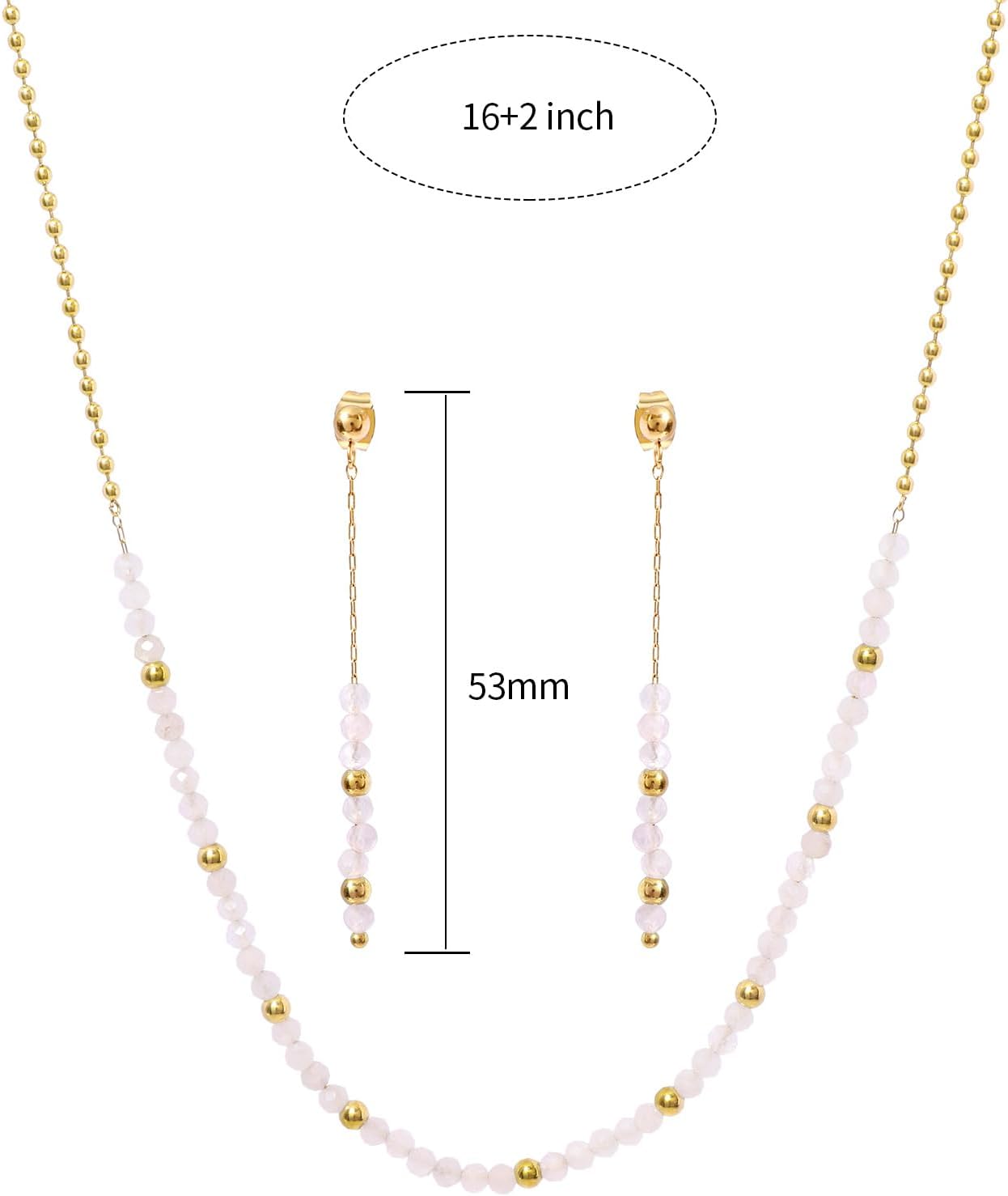 Natural Stone Beads Jewelry Set for Women Stainless Steel Round Ball Beaded Chain Necklace and Earrings Set Christmas Gift for Mother Wife - Image 6