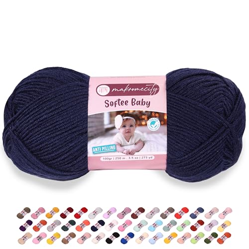 Image of Makromecity Softee Baby Yarn,%100 Premium Anti-Pilling Acrylic, 3.5 Oz, 273 yd (100gr /250 mt), Soft Yarn for Crocheting and Knitting (Royal Blue, 1 Skein)