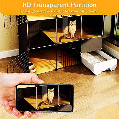 Corralito para gatos con caja de arena higiénica y base móvil 6