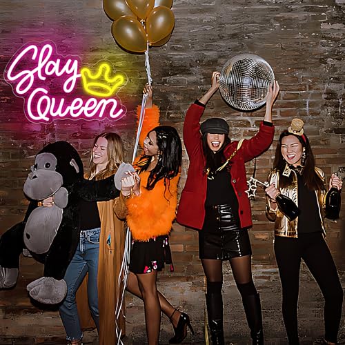 Image of Slay Queen Neon Sign for Wall Decor Slay Queen LED Light for She Shed | Dimmable led light, empowering wall decor, bedroom vanity, gift for women, confidence decor, size 13.8*9.5 in