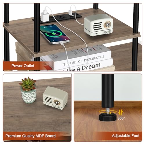 Image of OYEAL 50 inch TV Stand for Living Room Small Entertainment Center with Storage Shelf & Power Outlets, Modern Farmhouse TV Console Table Media Cabinet for Bedroom, Rustic Grey