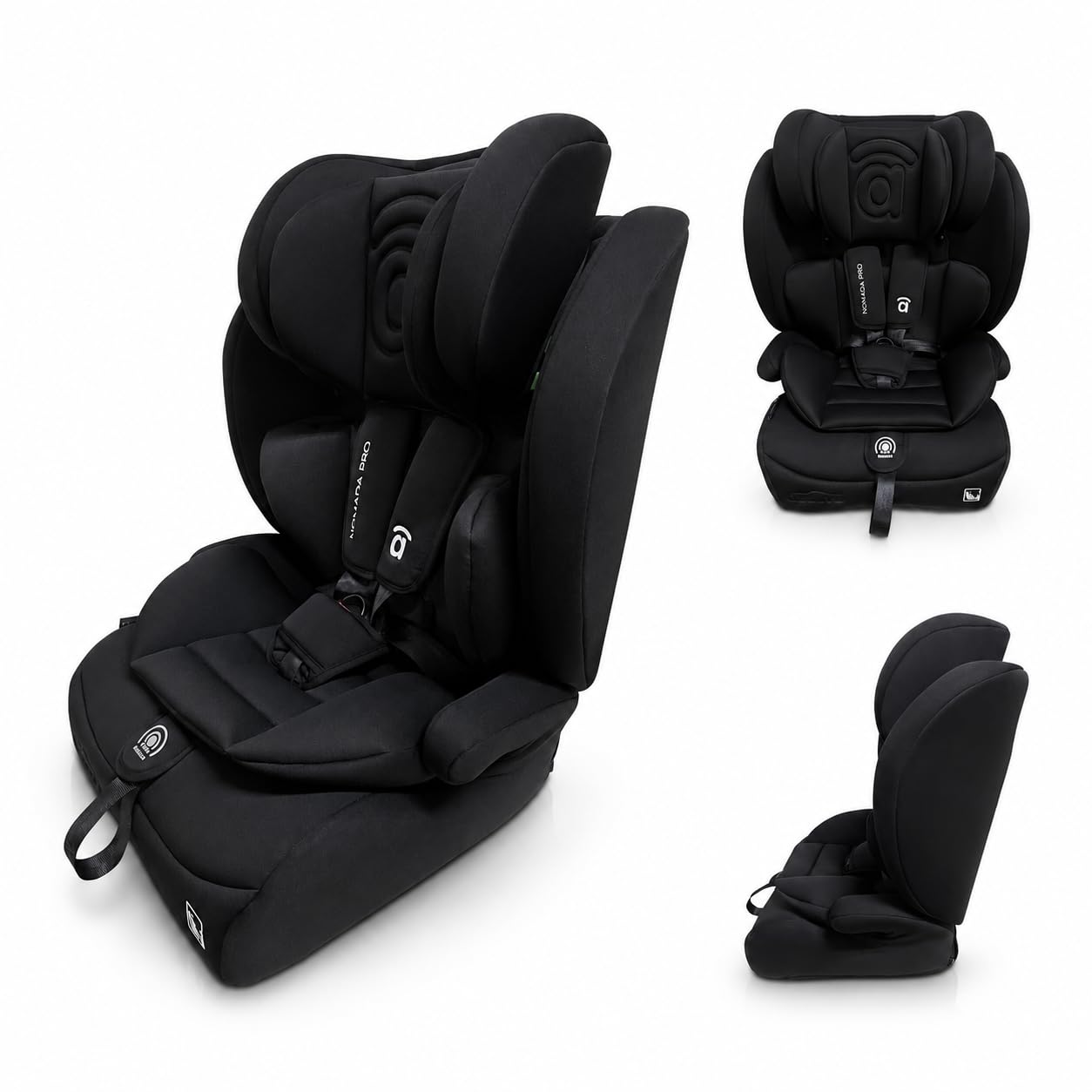 Silla de Coche i-Size 76-150 cm (15 meses–12 años) Grupo 1 2 3, Ligera 5 kg, Instalación con Cinturón, Arnés 5 Puntos, Protección Lateral – Asalvo Nómada Pro Negro
