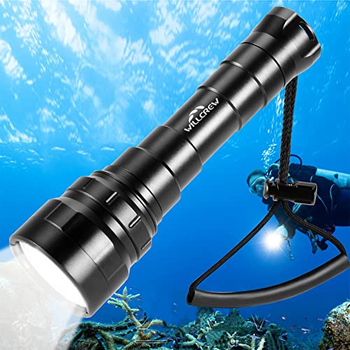 Willcrew DX60 Lampe de Plongée 6000 Lumens, Torche de Plongée Professionnelle, étanche IPX-8 Lampe Plongee Sous-marine, 6*XPL2 LED Lampe de Poche, Blanc Chaud Plongée Torche
