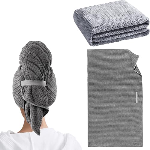 KepVenKia Large Microfiber Hair Towel Wrap for Women Dark Gray Hair drying Towel for Fast Drying Hair and Long hair 1 Pack 23.6 X39.3inch