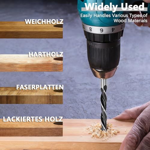 10 Stück Holzspiralbohrer, Holzbohrer Set Holzspiralbohrer Professional Ø 3/4/5/6/7/8/9/10/11/12 mm, Karbonstahl Schlangenbohrer Spiralbohrer Holz für DIY-Holzbearbeitung, Schnitzen und Bohren