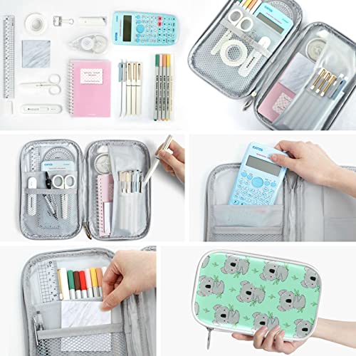 Image of Cute Koala Green Leaves Pencil Bag Case Zipper Pencil Holder Organizer Stationary Pen Bag Cosmetic Makeup Bag Pouch Purse for School Office Supplies