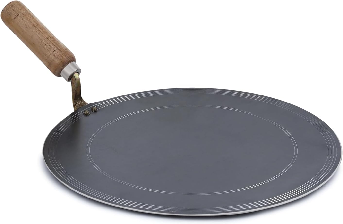 Handmade Pure Iron Tawa, 12 Inch, Round, with Wooden Handle, Gas and Metal Spoon Friendly, Dosa Pan