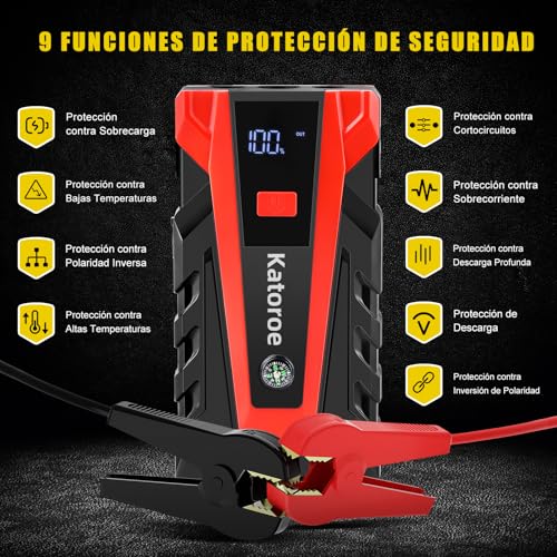 KATOROE Arrancador de Coches 4000A, 12V Arrancador de Batería de Coche, Jump Starter con 2.5 Inch Pantalla LCD, Clips de Seguridad Inteligentes, Luz LED (Jump STARTER-011) - imagen 6