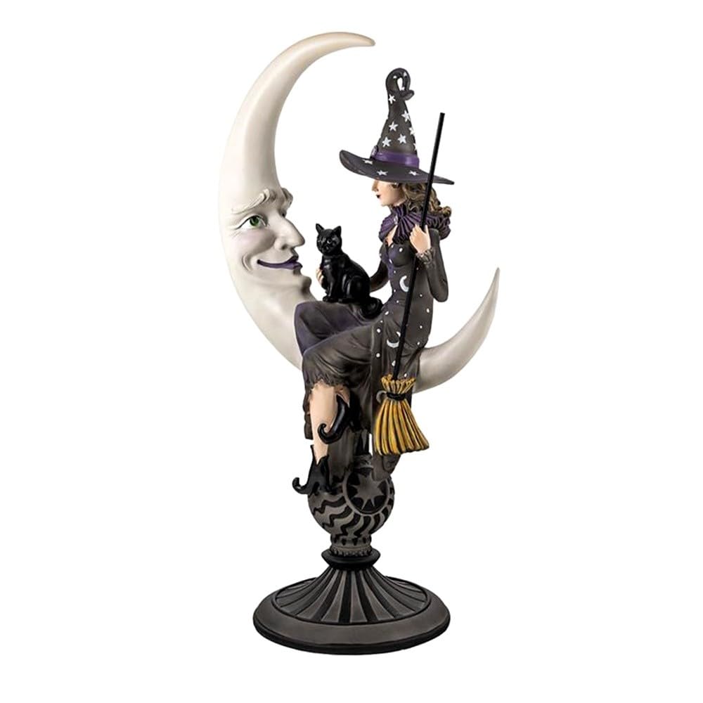 Bruja figura 51 cm. imagen luna gato escoba resina color