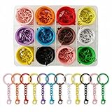 Set Súper Completo con Caja Organizadora Práctica : Este set completo contiene 60 llaveros en 12 colores vibrantes. Cada unidad se compone de un anillo plano (25 mm), una cadena (27 mm) y un cierre de mosquetón fiable (14 mm). La caja de almacenaje transparente incluida (13,5x10x1,9 cm) con 12 divisiones garantiza una organización perfecta y un acceso rápido a todos los colores