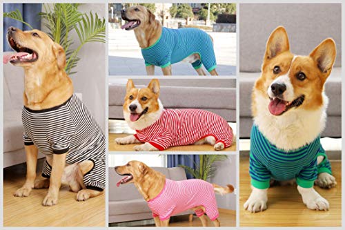 Dog Pajamas Cotton Striped Pup Jumpsuit, Breathable 4 Legs Basic Pjs Shirts for Puppy and Cat, Super Soft Stretchable Dog Jammies for Boys and Girls (X-Large, Black Red+Black)