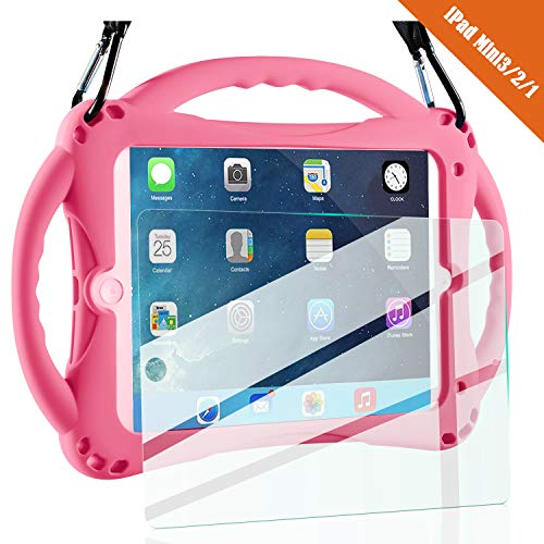 TopEsct iPad Mini Case Kids Shockproof Handle Stand Cover&(Tempered Glass Screen Protector)
