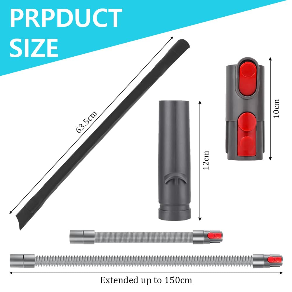 BUZIFU 4-częściowy zestaw akcesoriów do odkurzacza Dyson V7, V8, V10, V11, V12, V15, przedłużacz węża + elastyczna ssawka szczelinowa + adapter, akcesoria, przyłącze węża zapasowego, długa płaska