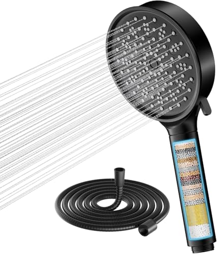 Cobbe Filtre Pommeau de douche Anti Calcaire avec 20 Étapes Filtre et avec Tuyau 1,5M, 6 Types de Jets Pommeau Économie Deau Haute Pression (Noir)